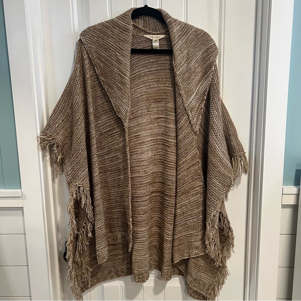 Linda Anderson Marled‎ Cream Brown Open Front Shawl Cardigan. Size S-L.